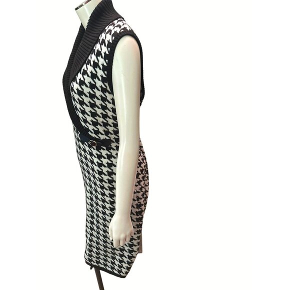 Calvin Klein Womens Houndstooth Sleeveless Sweater Dress Size L Black & White - Picture 2 of 11